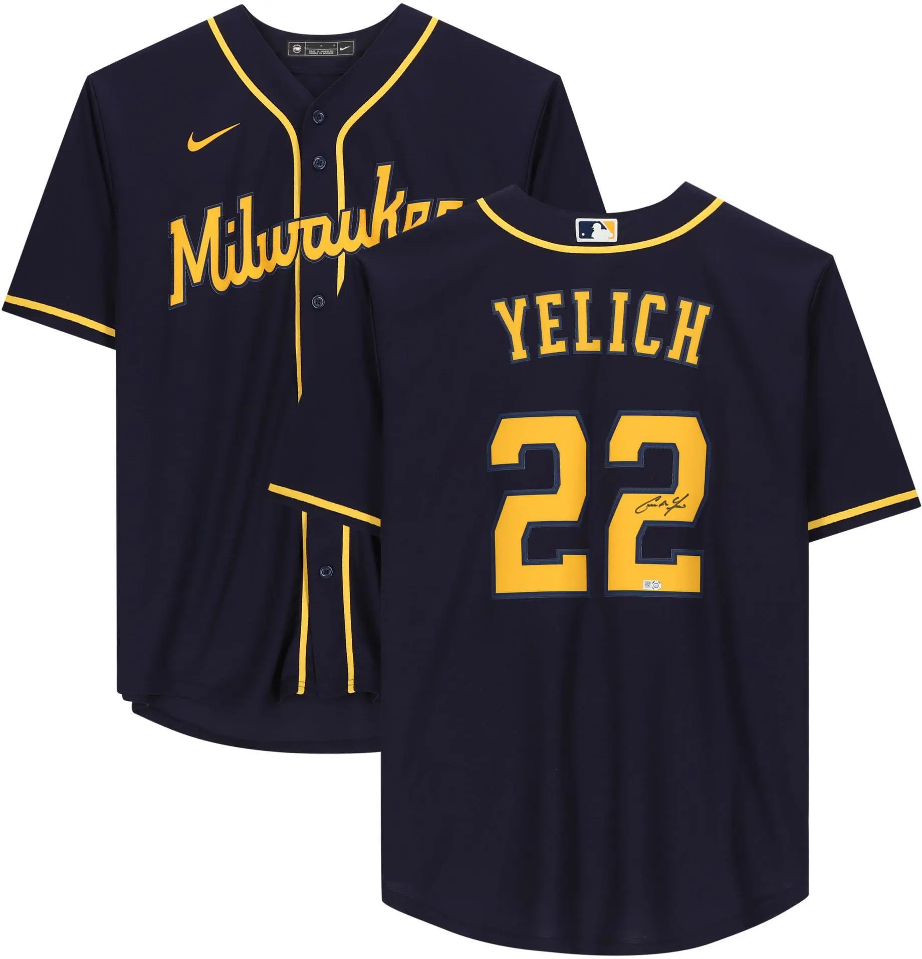 Christian Yelich Milwaukee Brewers Autographed Blue Alternate Nike Replica Jersey - Fanatics Authentic Certified