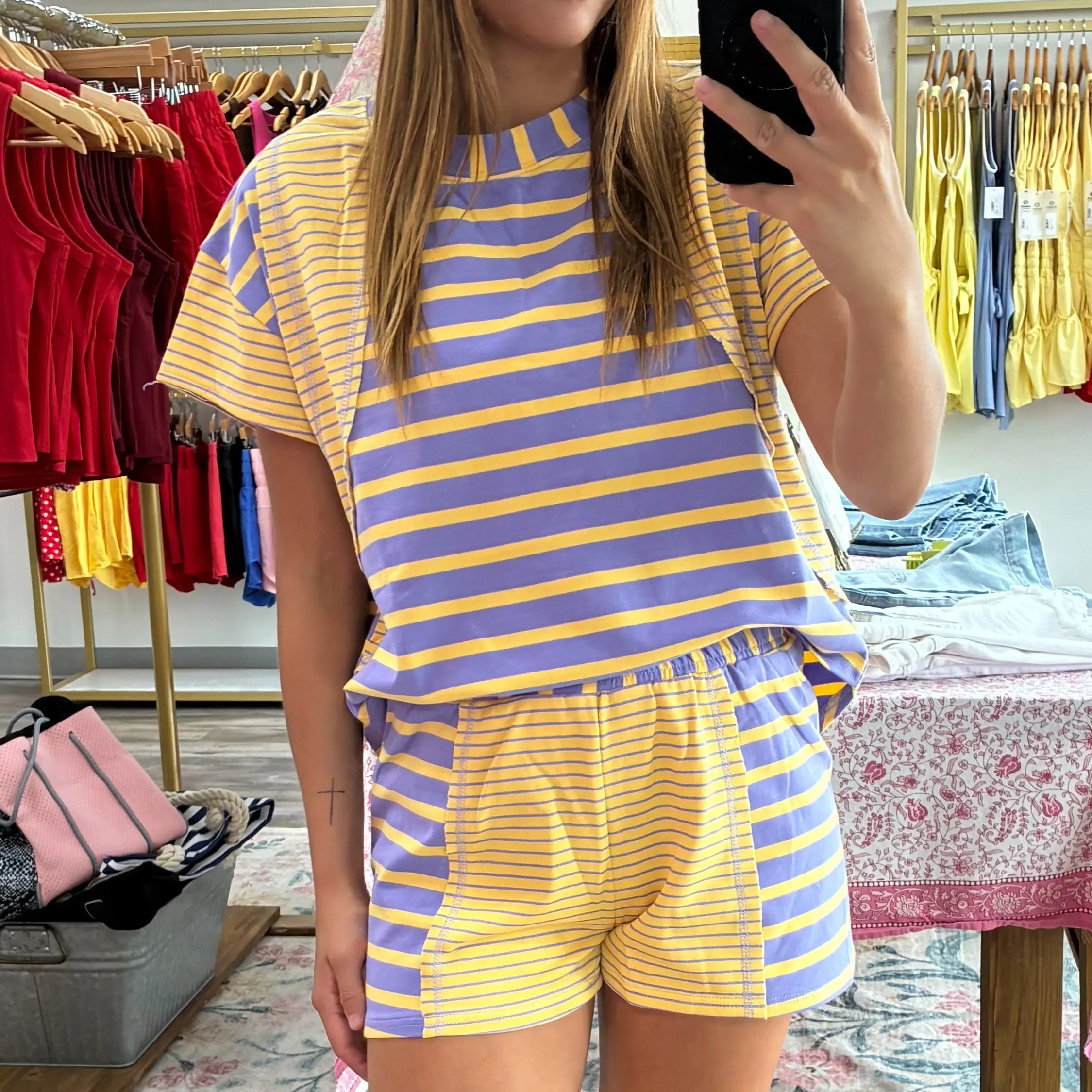PURPLE AND GOLD STRIPED SHIRT AND SHORT