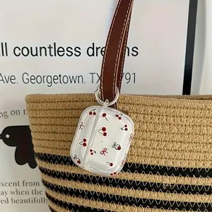 Cute Cherry Bow Design Apple Earphone Case, Anti-Drop Protection Cover for AirPods Charging Case, Scratch-Resistant Shell, Aesthetic Cherry Print Bow Detail, Headphones Accessories, Audio