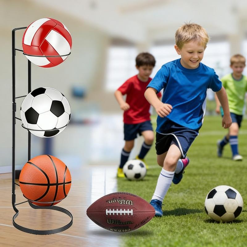 Basketball Storage Rack, 3-Tier Cube Ball Organizer, Freestanding Garage Sports Equipment Holder, Creative Indoor Detachable Vertical Display Stand for Volleyball, Football, Basketball