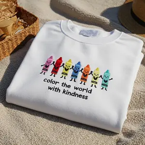 Color The World With Kindness Embroidered Sweatshirt | Teacher Appreciation Crewneck | Back to School Gift for First Grade & AAC Teachers