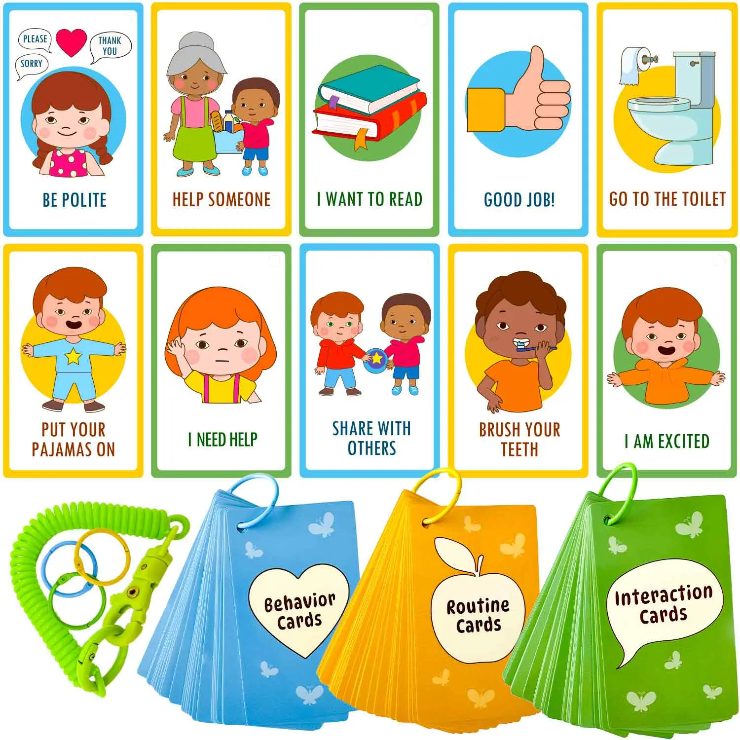 QUOKKA Autism Learning Materials - 86 Communication Cards for Kids - Visual Cards for Non-Verbal Communication, Pictured Speech Therapy, Emotion & Routine Flashcards, Water-Resistant, 3 Rings & Clip