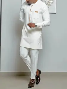 Men's Traditional Suit Set Long Sleeve Pure Color Striped Craft Party Wedding, Elegant Formal Wear, Perfect for Special Occasions, Top, Loose