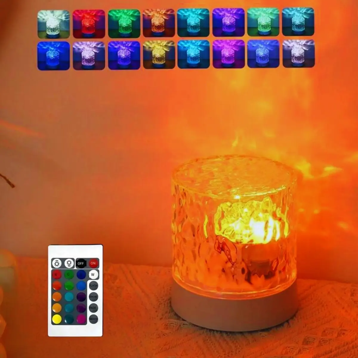 Round Night Light Crystal Table Lamp with Rotating Water Ripple Effect, 16 Color Diamond Design Remote Controlled Flame Atmosphere Lamp, Round Night Lamps, Decorative Atmosphere Light, Decor Lighting, Decoration Lamp