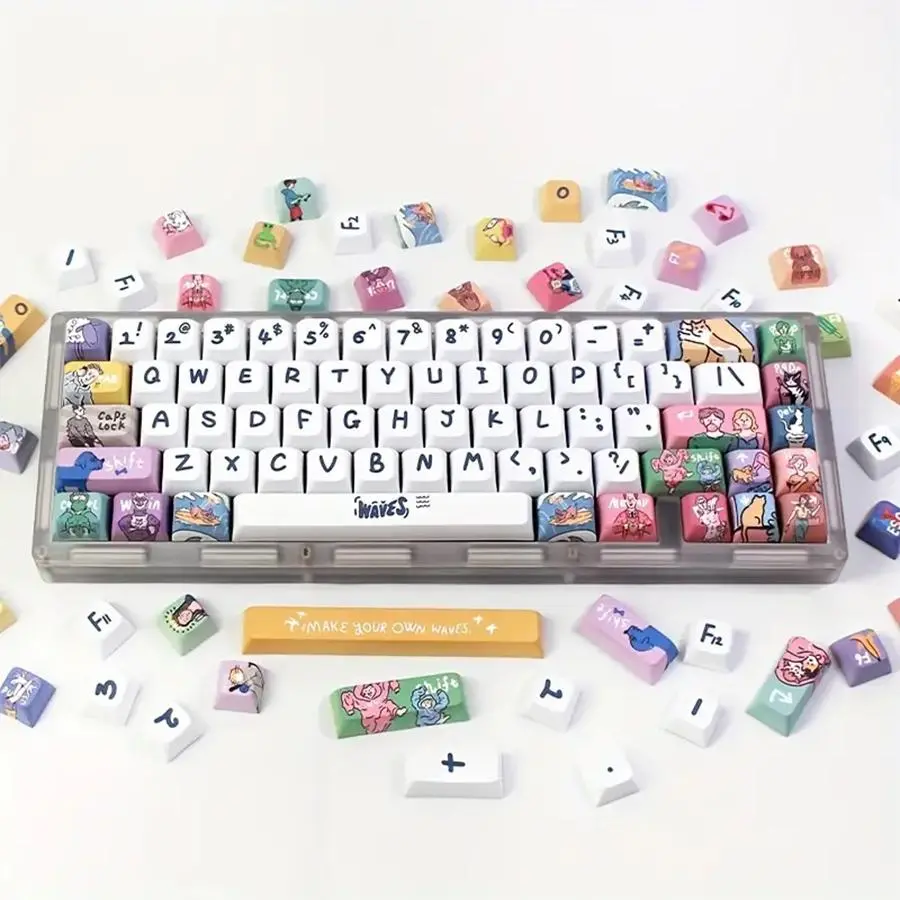 Cartoon Character Design Keycap Set, PBT Sublimation Process Heat Material Keycaps, Mechanical Keyboard Keycap Set for 68/81/82/84/87/89/96/97/98 Keyboard