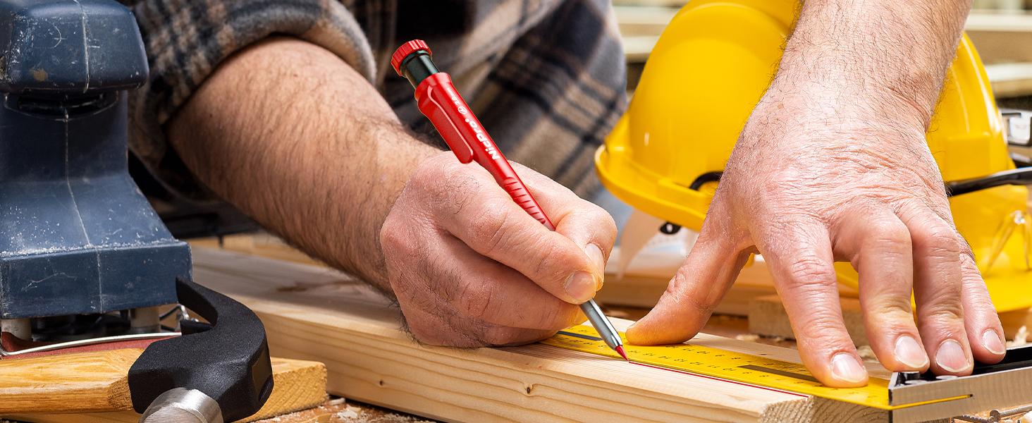 Carpenter Pencil Set with Sharpener, Mechanical Carpenter Pencils with 40 Refill, Automatic Center Punch and Carbide Scribe Tool, Heavy Duty Construction Pencil for Architect-With Case