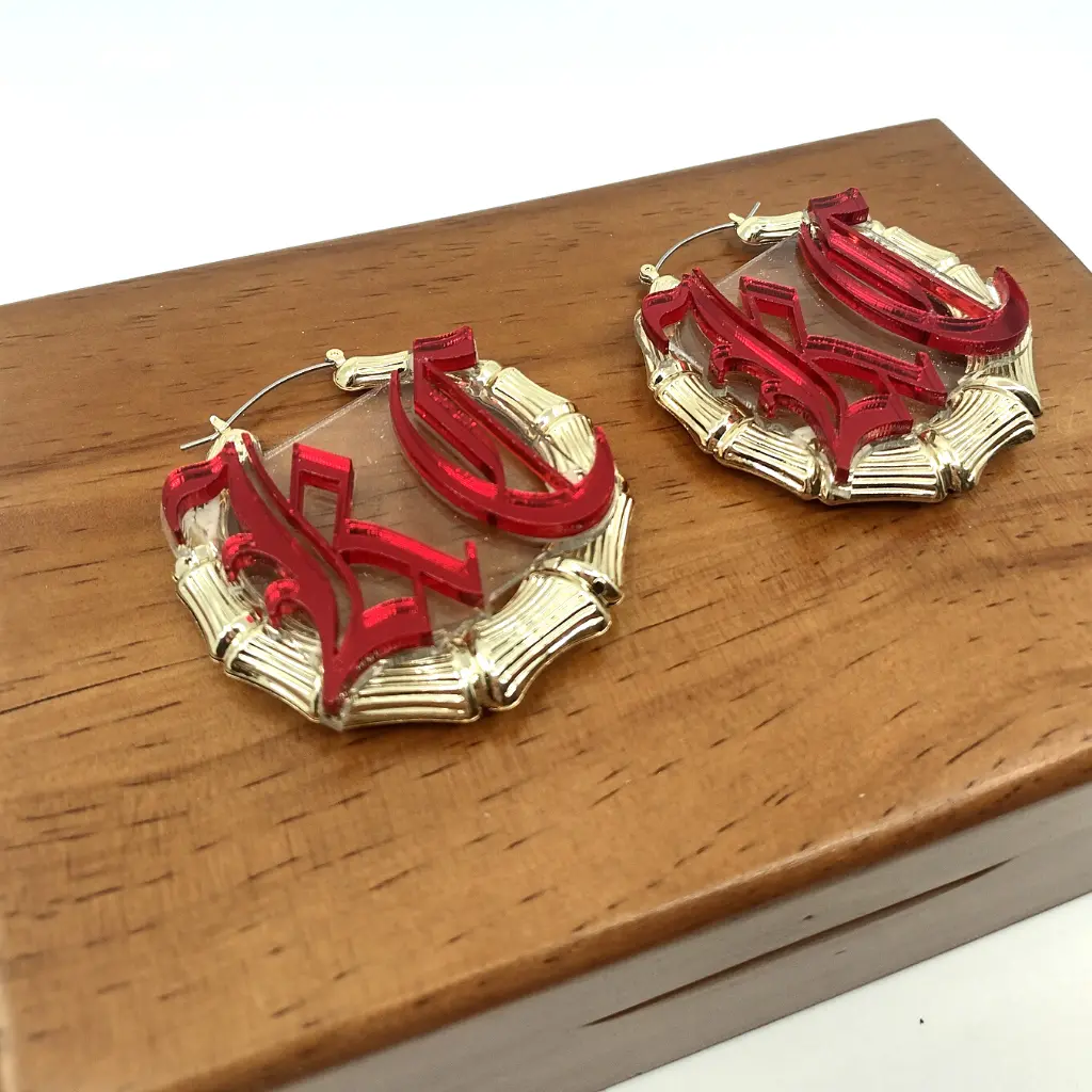 Old English Custom Bamboo Hoop Earrings – Personalized Two Initial Letters, Gold or Color Options, Nameplate Style, Statement Jewelry, Gift for Women & Girls