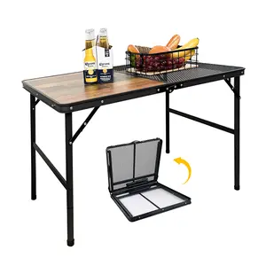 KINGROCK Folding Camping Table, Folding Dining Table with Mesh Bag, Adjustable Height Folding Grill Table for Outdoor Camping, Picnic, Patio, Dining, BBQ, Party