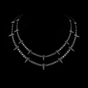 [ICE HUE] Unisex Black Spike Necklace, 18K Gold Vacuum Plated Copper with 5A+ Sri Lanka Zircon, Miami-Italy-Mexico & Micro Inspired Luxury Costume Jewelry, Daily Wear & Gift Idea, Classic Minimalist Simple Sporty Style, Unisex Jewelry