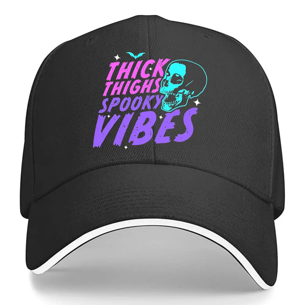 Thick Thighs Weird Vibes Baseball Cap - Adjustable Snapback Truck Hat, Black, Sports Dad Hat, Hat with Skull and Star Design |   Skull Pattern Hat |   Craftsman Hat