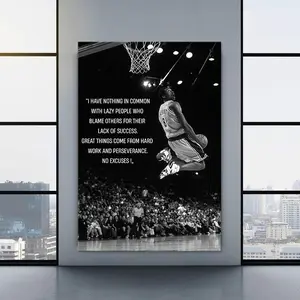 [UNFRAMED POSTER] Kobe Bryant Poster Motivational Quote Wall Art For Office Decor Basketball Legend Slam Dunk Black White