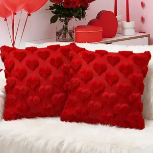 Valentine’s Day Decoration Pillow Covers, 18x18 Inch Set of 2 Heart-Shaped Faux Fur Soft Plush Cases, Ideal for Indoors & Outdoors