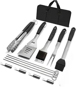 15pcs Stainless Steel Set, Kitchen Utensil Set, BBQ Grill Tool Set,Barbecue Tool Kit Including Spatula, Tongs, Corn Holders, Brush, ,Cleaning Brush and Storage Bag.Versatile Barbecue Accessory Kit for Kitchen, Outdoor, and Multi-scenario Applications