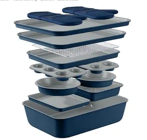 Country Kitchen Nonstick Stackable Bakeware Set - Durable, Easy Release Nesting Baking Set, 13 Pcs Oven Steel