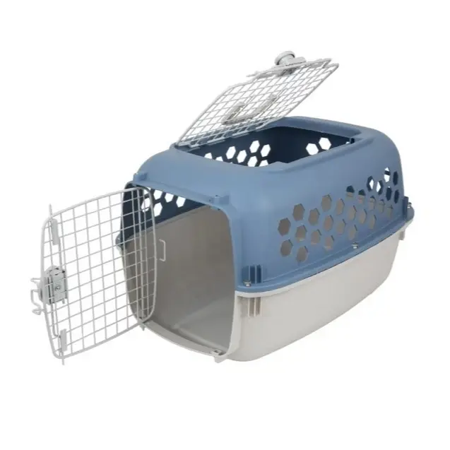 Vibrant Life Small 2-Door Dog Kennel Blue Pet Crate 25 lb Capacity