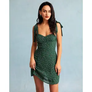 The Green Sweetheart Neck Floral Slip Mini Dress