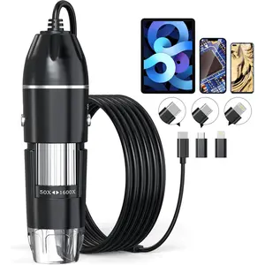 USB Digital Microscope, 50x-1600x Magnification Handheld, 1920P  8 LED Lights, Portable Pocket Microscope, Compatible with iOS and Android Devices, +2MP Magnifier Camera, No PC Support