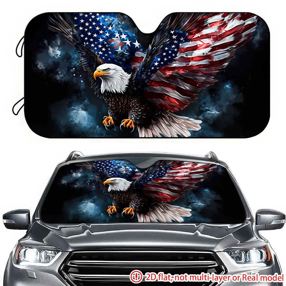 1pc American flag bald eagle car sunshade 2D high-definition printing, car sunshade effectively blocks sunlight, suitable for SUV, General Motors, truck front windshield decoration, Sun Shade For Car Window, Suv Vehicle Sunshade