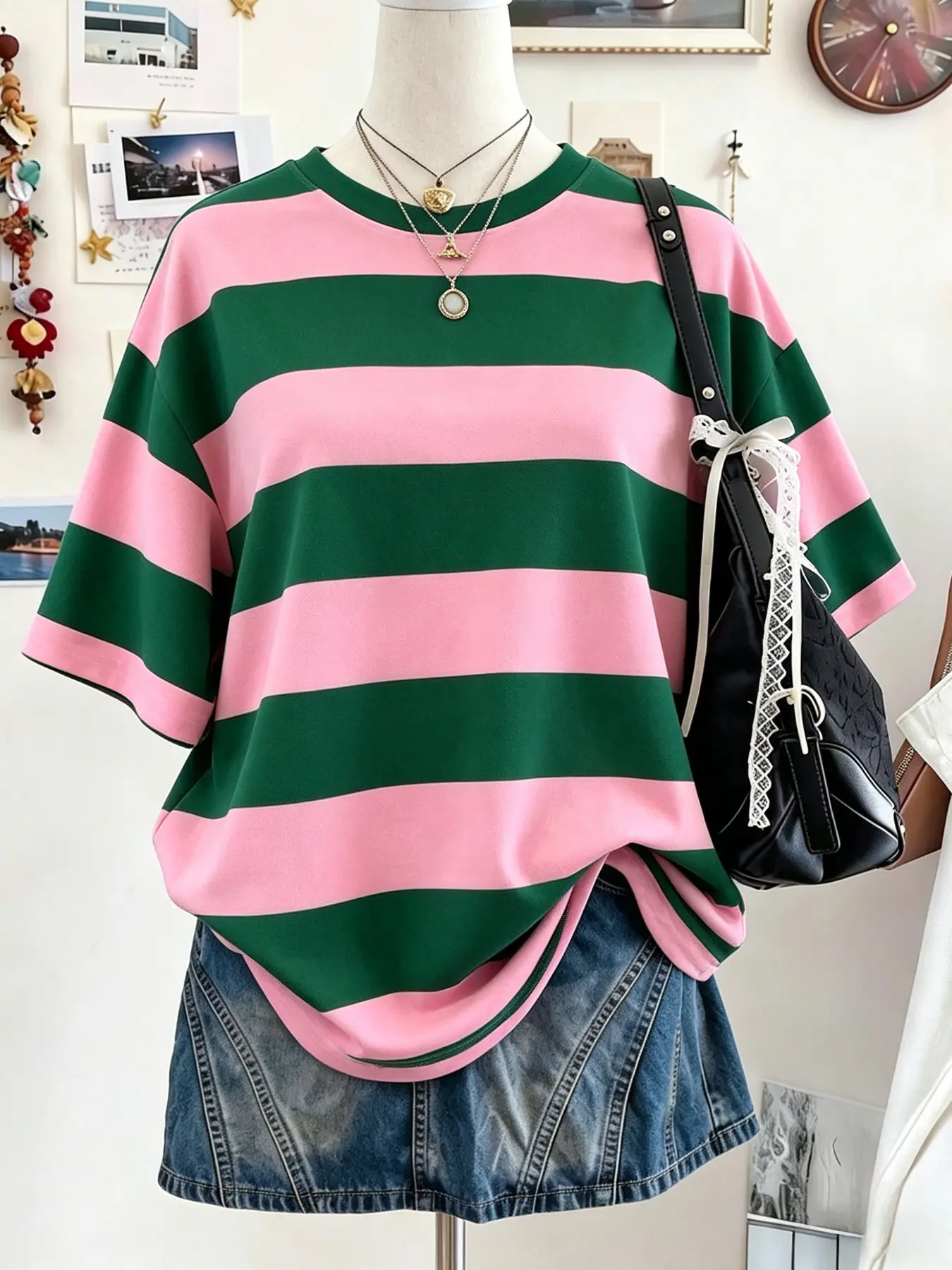 Women's Loose Striped Contrast Short T-Shirt, Y2K Style Summer Top, Casual Stripe Shirt for Women, Comfortable and Stylish, Fashion