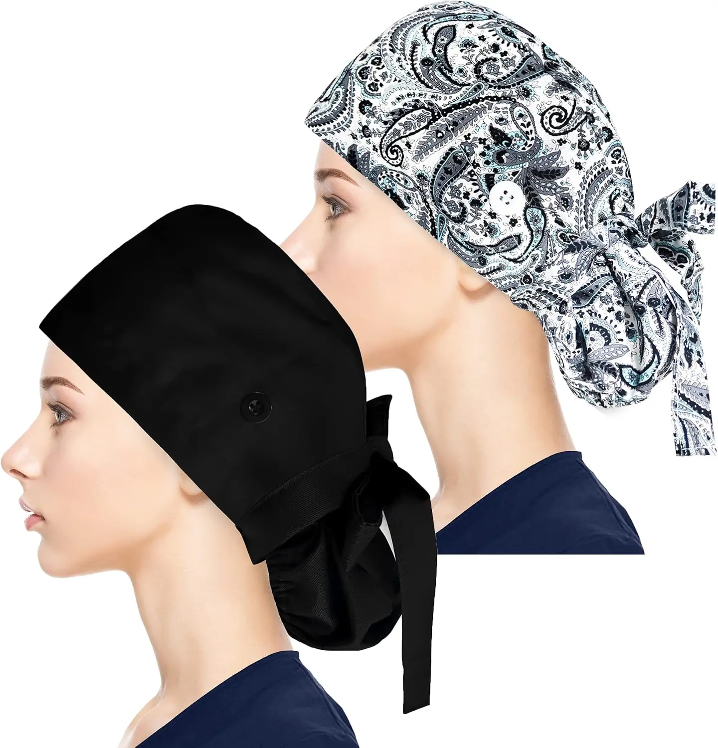 Adjustable Working Caps with Button & Sweatband, Women Ponytail Pouch Hats, Long Hair