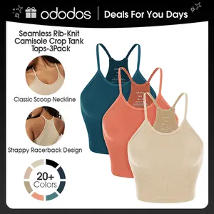 ODODOS Women's Crop 3-Pack Seamless Rib-Knit Camisole Long Crop Tank Tops summerwins
