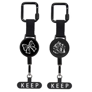 2-Piece Set (carabiner + Pad) Cool Wind Pull-Open Reinforced Elastic Steel Wire Rope, Outdoor Backpack Hanging Buckle