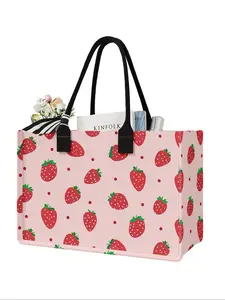 Strawberry Printed Large Capacity Storage Bag, Super Size Organizer with Durable Handle, Space Saving Multi-Purpose for School, Travel, Shopping, Strawberry Themed Bag