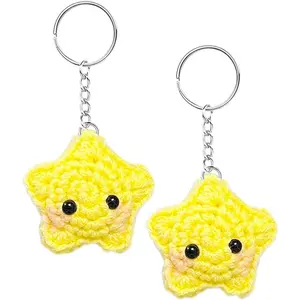 Cute Crochet Blush Star Keychain, Kawaii Handmade Star Bag Charm, Car Key Decor Key Ring, Sweet Gifts for Women Girls