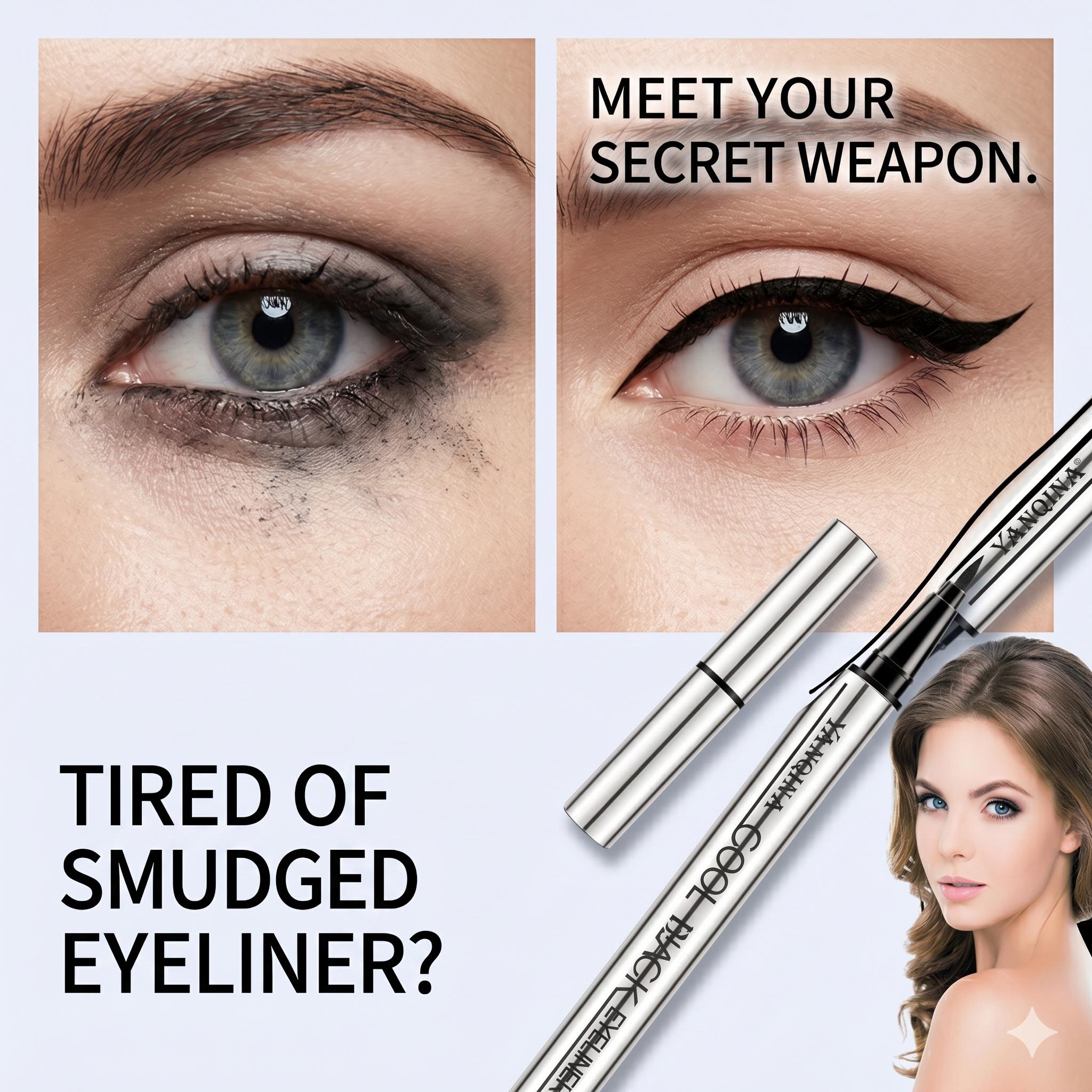 Yanina Cool Black Eyeliner Pen - Long-lasting 24-hour Smooth Application, Lightweight, Waterproof, Vegan, Cruelty-free Makeup Tool Yanina Cool Black Eyeliner Pen - Long-lasting 24-hour Smooth Application, Lightweight, Waterproof, Vegan, Cruelty-free Makeup Tool