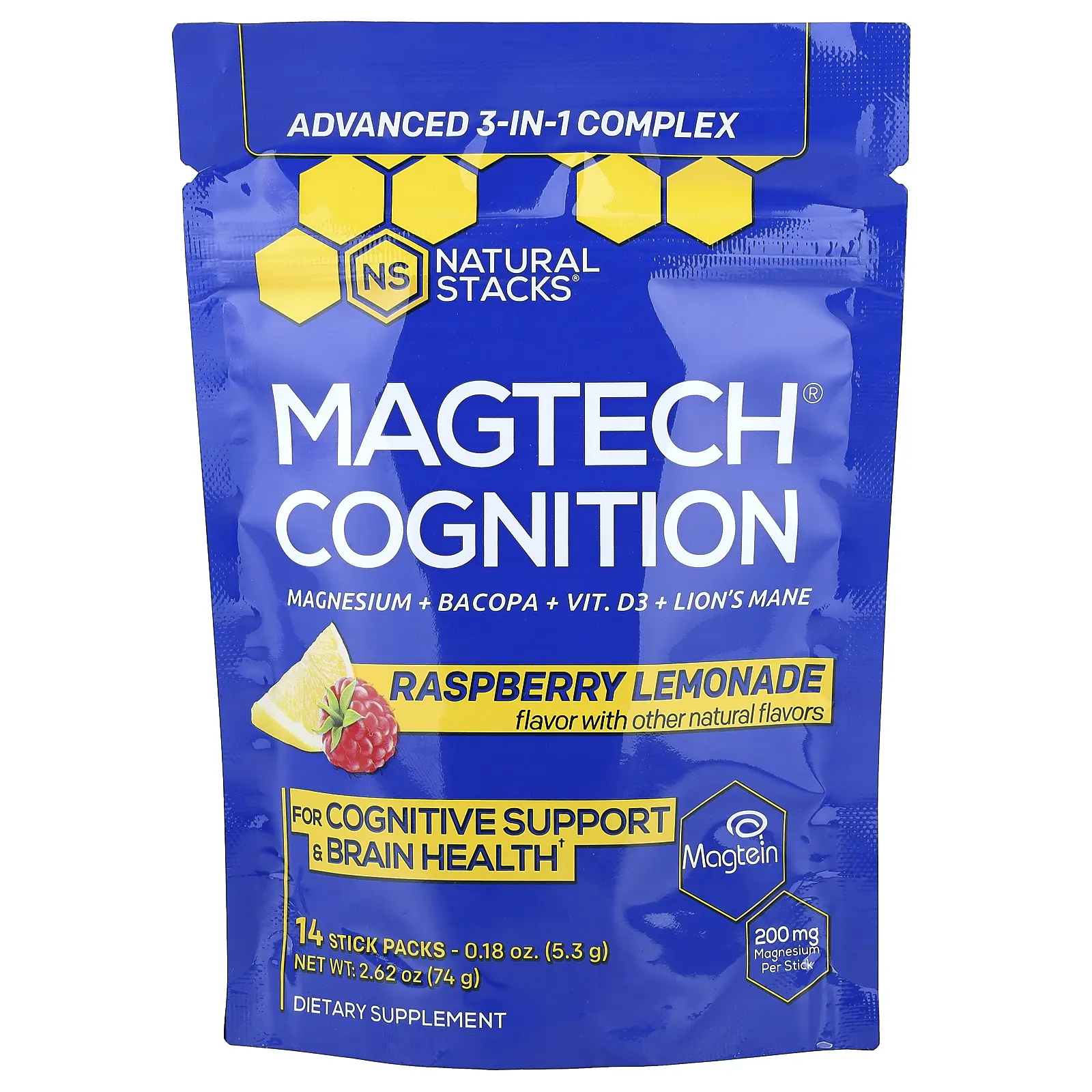 Natural Stacks MagTech® Cognition, Raspberry Lemonade, 14 Stick Packs, 0.18 oz (5.3 g) Each