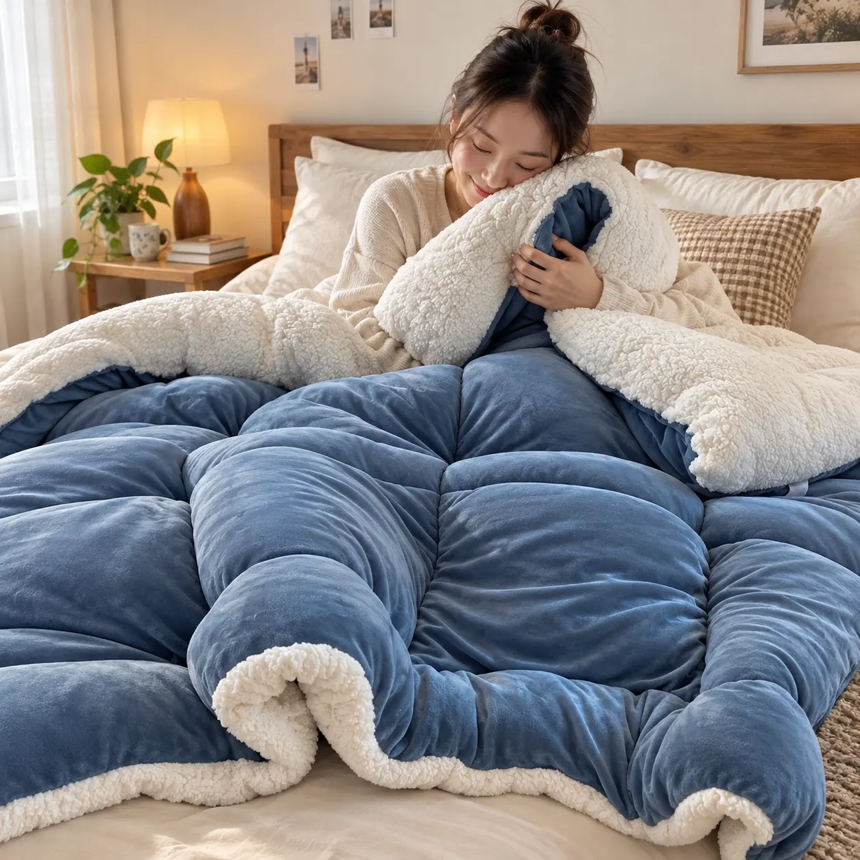 Gladinest Thick and Soft Comforter All Season Quilted Ultra Breathable Box Stitch Solid Color Machine Washable Bedroom Warm Autumn Winter