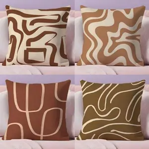 Creamy white brown Cushion Cover Soft Plush Sofa Cushion Cover｜Double-Sided Printed Decorative Pillow Case｜Warm Winter Home Gift