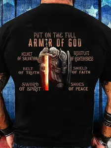 Men's Christian T-Shirt - Full Armor of God Ephesians - Soft Breathable Cotton Shirt - Back Print Design - Big & Tall Sizes - Church, Bible Study, Everyday Faith Apparel - Machine Washable Spiritual Gift for Men, Religious Pullover Shirts, Church Attire,