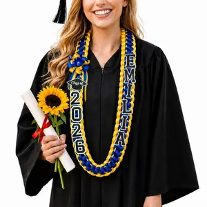 Custom Braided Satin Ribbon Graduation Lei – Personalized Class of 2026 Graduation Necklace with Custom Name Design for Graduation Ceremony and Senior Celebration.