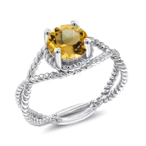 Gem Stone King 7MM Round Gemstone Birthstone Solitaire Ring for Women | Twisted Rope Band in 925 Sterling Silver | Available in Sizes 5, 6, 7, 8, 9