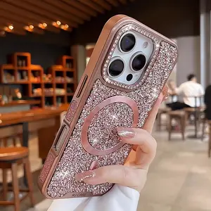 Plating Sparkling Rhinestone Diamond Bling Magnetic for MagSafe Case For iPhone 17 16 15 14 Pro Max Shockproof Luxury Back Cover