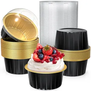 40 Pack 5 OZ Mini Cake Pans with Lids, Disposable Aluminum Foil Ramekins Muffin Tin, Round Brownie Pudding Cupcake Baking Cups, Mini Cake Containers Flan Molds for Wedding Birthday Party