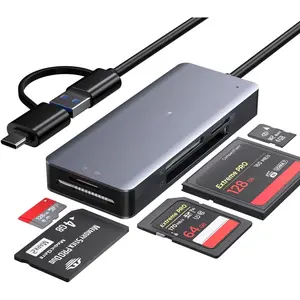 USB C USB3.0 SD Card Reader, 5in1 Multi Card Reader for SD/TF/CF/ SD/MS/M2, Drive Free for  15 pro max/Windows//Linux/Android (USB3.0 and Type-C)