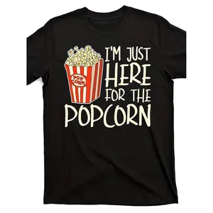 Unisex Short Sleeve Summer T Shirt 2025 Made of 220G Pure Material Featuring a Printed IAm Just Here for The Popcorn Design