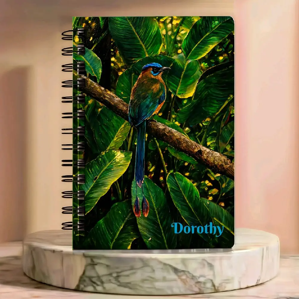 Wildlife Journal Personalized | Lessons Motmot Notebook | Costa Rica | Custom Name Travel Gift | Spiral Lined Notebook 5x7