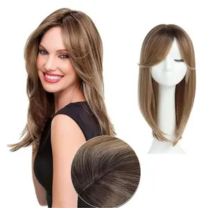 Women's long straight hair wig with middle parting, hairpiece to cover white hair, synthetic fiber artificial hair patch