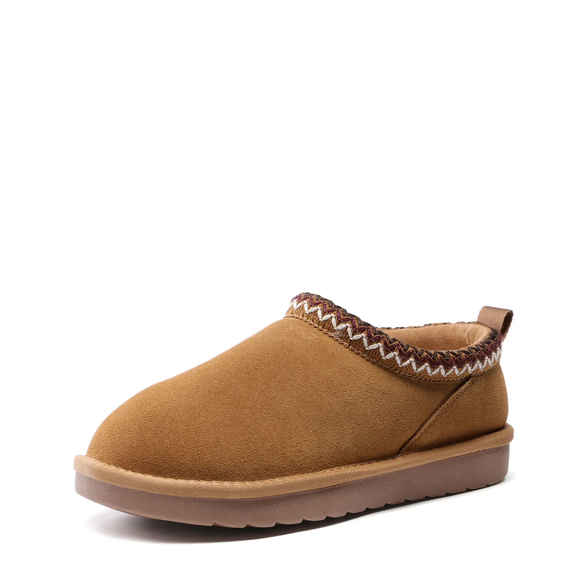 DREAM PAIRS Genuine Suede Fuzzy Slippers Mini Boots, Warm Memory Foam Slip-On House Shoes for Women with Embroidered Trim