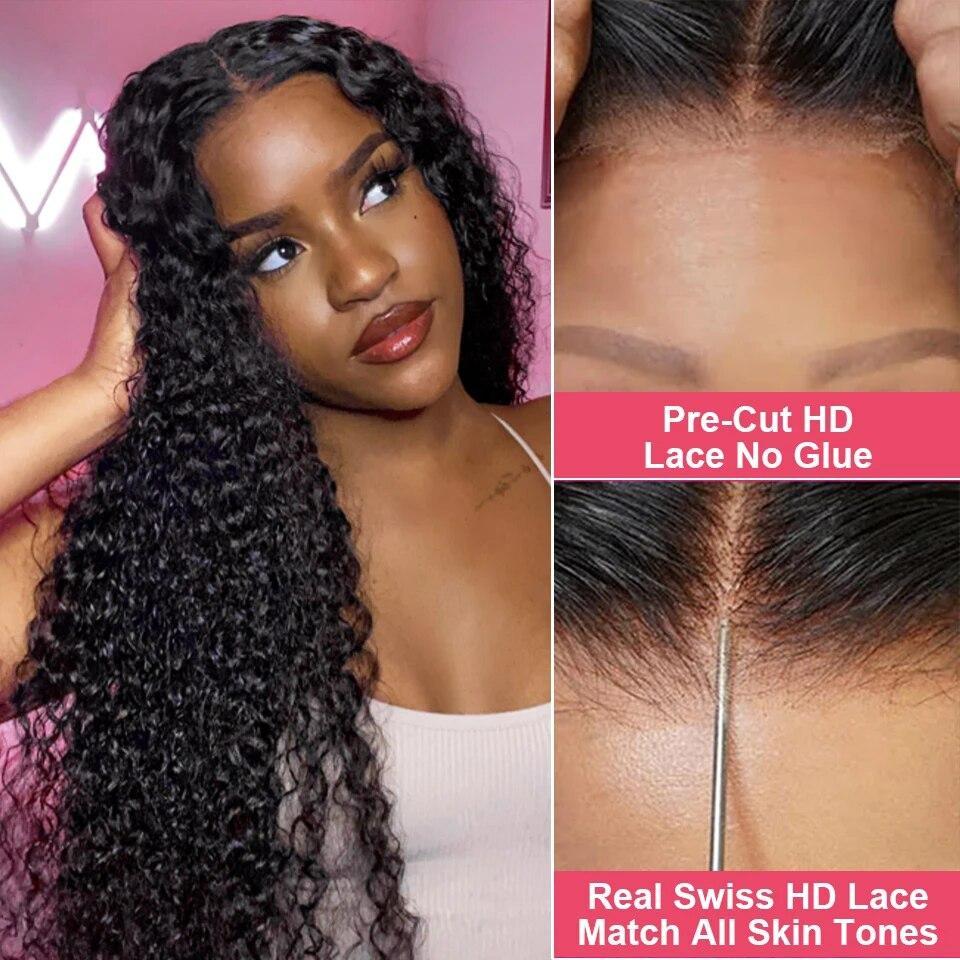 Bling Hair 13X4 13X6 Water Wave Lace Front Wig Human Hair Deep Wave Frontal Wigs for Women Brazilian Real Human Hair PrePlucked Natural Black Remy Hair 180% Density 4x4 Closure Wig