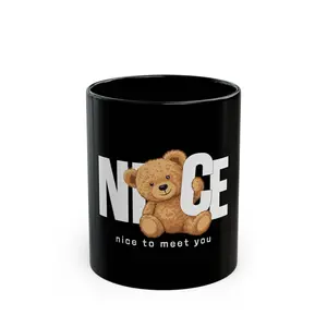 Teddy Bear Nice to Meet You Mug | Black Ceramic Coffee Cup