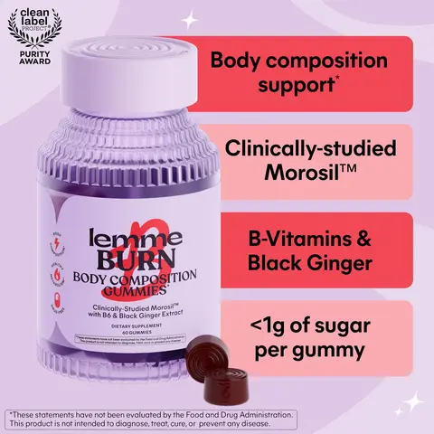 Lemme Burn Composition Support Gummies - Clinically-studied Morosil, B-Vitamins & Black Ginger