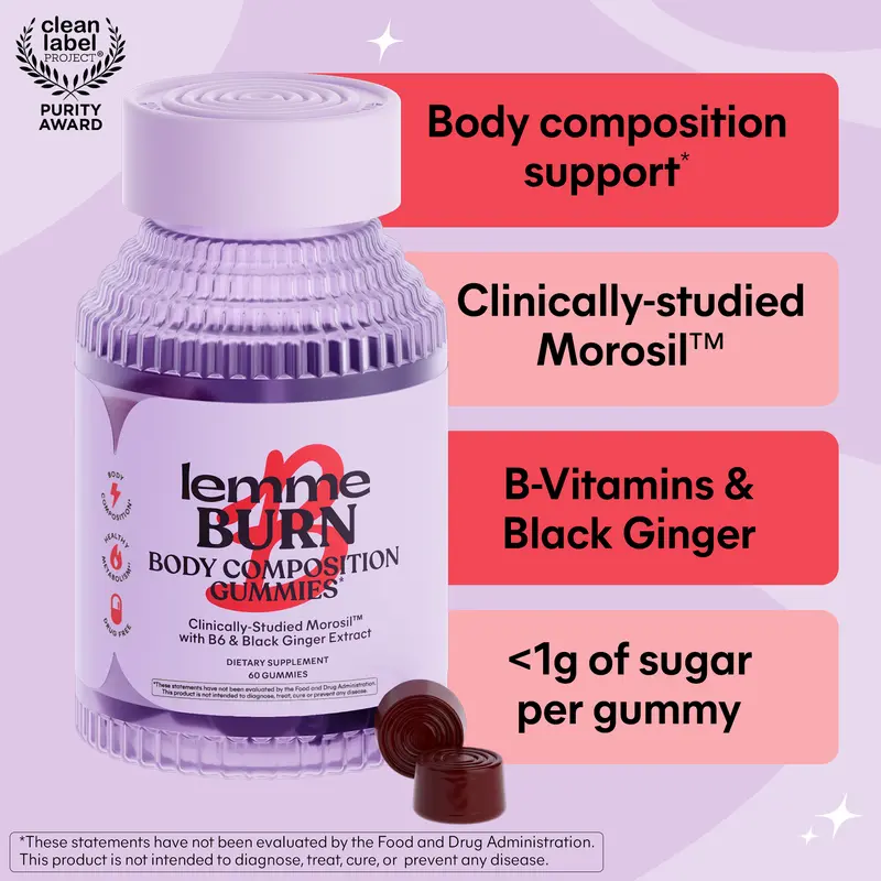 Lemme Burn Composition Support Gummies - Clinically-studied Morosil, B-Vitamins & Black Ginger