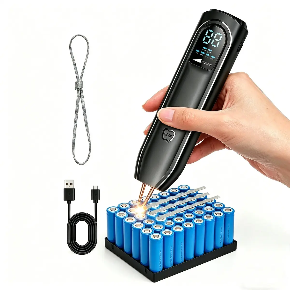 ANKNQ Battery Spot Welder: Rechargeable Battery Welder with Visual Display, 11 Gears, Copper Tips, Portable Spot Welder for Lithium Battery Welding Machine (DIY, Repairs, Outdoor Use) Welding Tool Mini Welder Machine