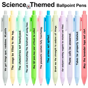 12 Pack Science Lab Themed Ballpoint Pens | Black Ink Retractable Pens | Funny Work Pens | Funny Lab Life Quotes | Medical Lab Technician Gifts for Scientists, Lab Techs, Nurses, and Science Students | Pastel Aesthetic