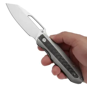 KANSEPT Thunderhead Pocket Knife Multipurpose Folding Camping Knife 3.56'' Satin Cpm S35VN Sharp Blade with Elongated Thumb Hole, CNC Beadblasted Titanium with Twill Carbon FIber Inlay, for Edc Survival Camping Folding Tactical Damascus Knives SpringState