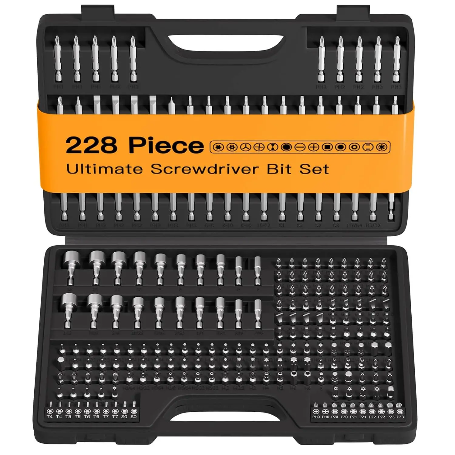 228 count  Bit Set, CR-V 1/4" Hex Shank Includes Rare  Bits, Nut Drivers, and  Bit Holder, Ultimate Driver Set with Sturdy Tool Box